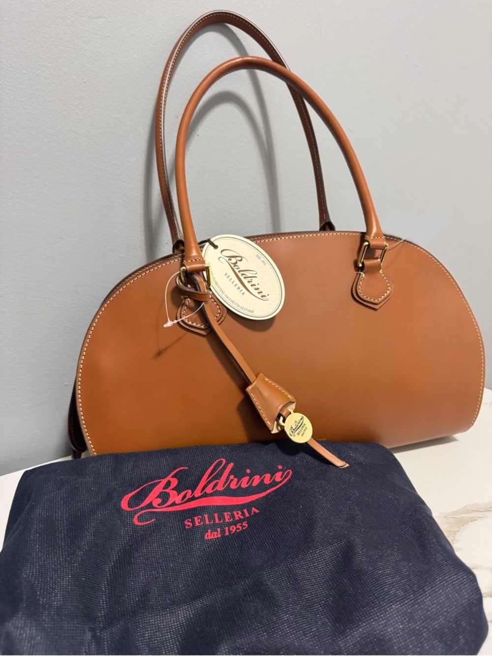 Rare Boldrini Selleria Classic Tan Leather Shoulder Bag Luxury Brown